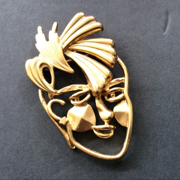 VINTAGE 80’S ABSTRACT FACE PIN - Picture 2 of 5
